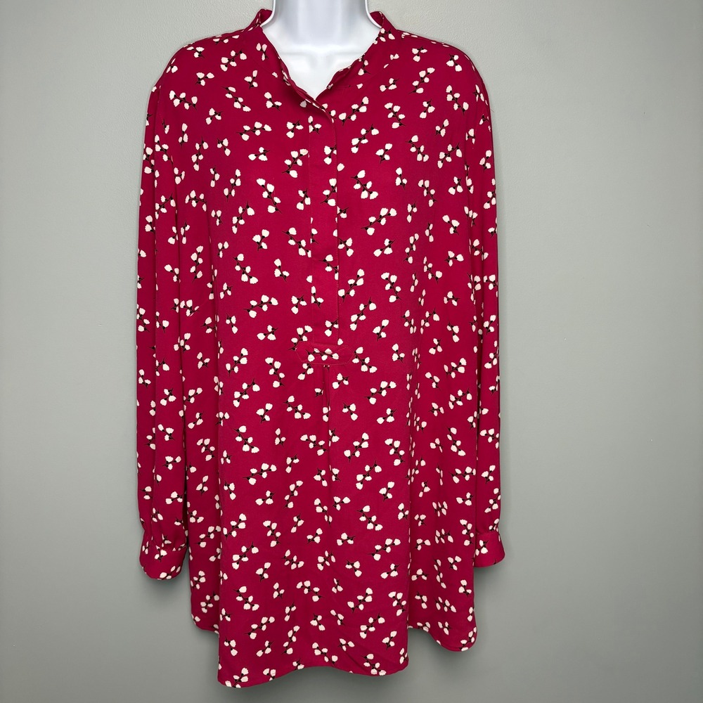 Anne Klein Pink Floral Henley Career Office Lightweight Long Sleeve Blouse Sx 3X